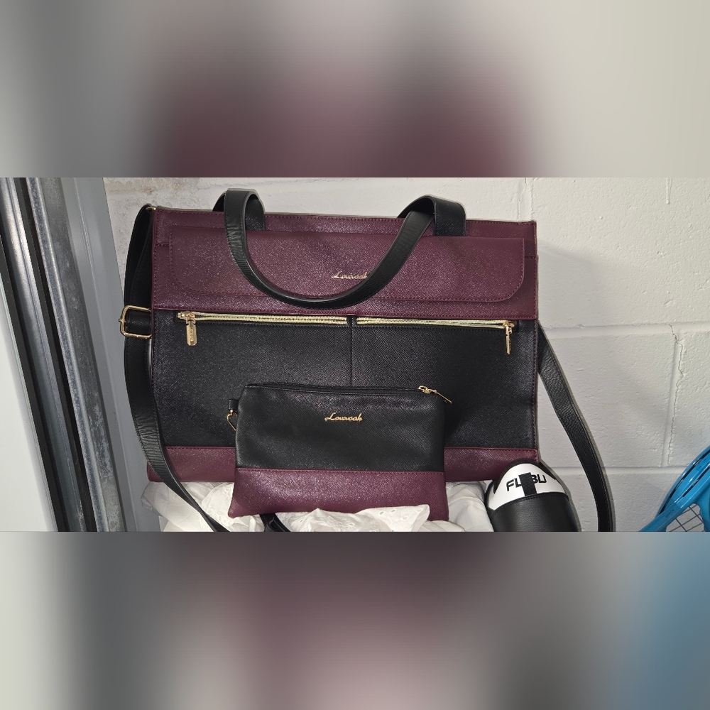 Lovevook Burgundy and Black Tote with Pouch like New!!